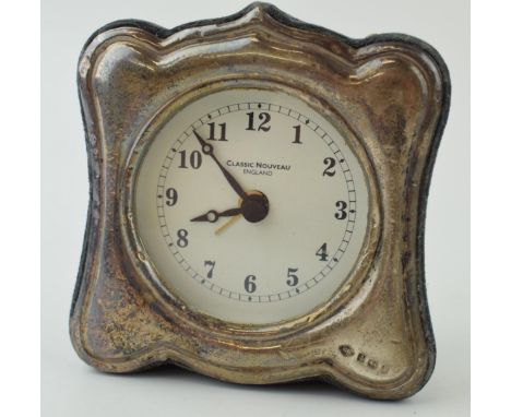 Silver cased mantle clock, Birmingham 1992, 9cm tall, non-working.