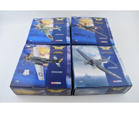 Corgi The Aviation Archive WW2 P51 Mustang Corsair Spitfire Hurricane (4) Die Cast Model Aircraft Excellent Boxed Condition