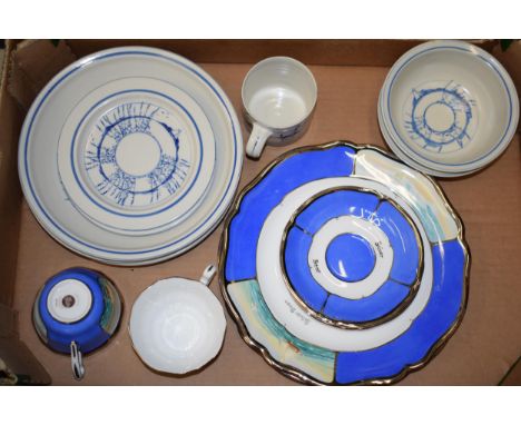 A collection of studio pottery and hand-painted ceramic items to include 'Graves' hand painted 'Silver Bear', two cups and sa