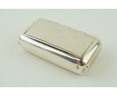 Georgian silver snuff box, raised thumb piece, plain form, 35.4g, Birmingham 1810, Joseph Willmore? Some dents.