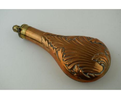 c19th G &amp; J.W. Brass &amp; Copper Hawkesley Large Size Powder Flask The spring is not present but condition is very good 
