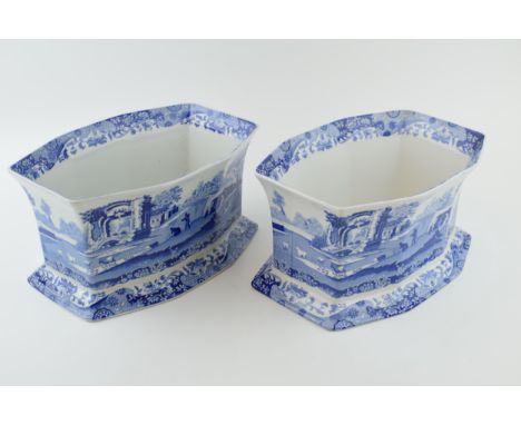 A pair of Spode Blue Italian double planters, octagonal, 26cm wide (2).  In good condition with no obvious damage or restorat