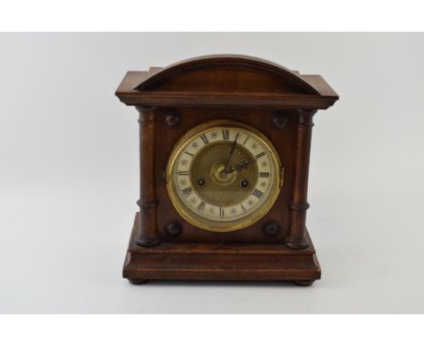 Wooden cased mantle clock, mid 20th century, made in Wurttemberg, with pendulum, 30cm tall, untested.