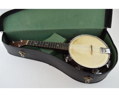 A vintage Banjolele / Ukulele by 'John Grey &amp; Sons', 'Made in England' 60cm In carry case.