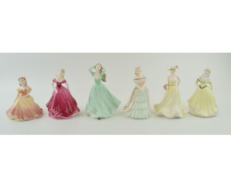 Coalport figures 'Debutants', 'Beth', 'Amy' together with 'Party Time', 'Kerry', 'Jo' and one other. (6) Height 14cm. Of firs