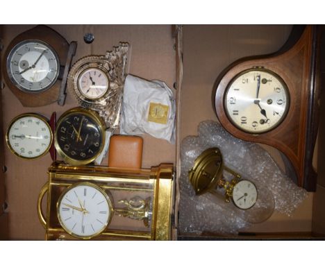 A collection of vintage and retro clocks to include 'Seiko' Quartz Anniversary style clock, 'Waterford' Crystal mantle clock,