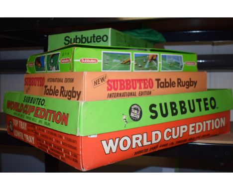 A large quantity of boxed Subbuteo Table Football items to include 'Subbuteo International Edition Table Rugby, 'World Cup Ed