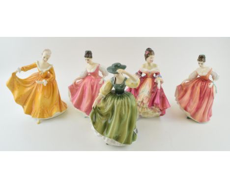 Royal Doulton Figures 'Buttercup' H.N. 2390, 'Grace’, 'Fair Lady' (Coral Pink) H.N. 2835, 'Kirsty' RdNo H.N. 2381 and 'Southe