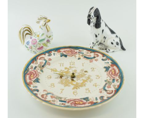 A collection of ceramic items to include a Coalport 'Spaniel', a Minton 'Haddon Hall' Cockerel paperweight and a Masons 'Java