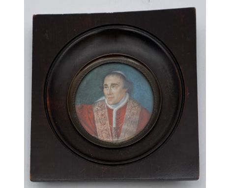 A 19th century miniature portrait of Pope Pius VII 'After His Imprisonment at Fontainebleau' by/after Boileau 1815, with hand