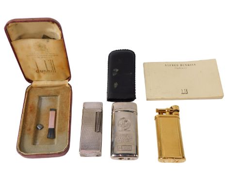 A Dunhill gold plated Bali gold plated pocket lighter, with engine turned decoration, silver plated Dunhill pocket lighter, c