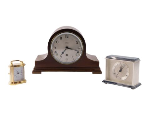 A mahogany cased mantel clock, the silvered dial signed Cope &amp; Co Nottingham, a Seiko quartz carriage clock, in box, and 