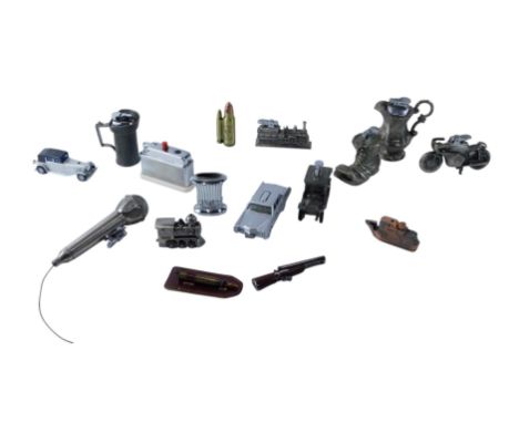 A quantity of novelty cigarette lighters, to include model of an American car, vintage cars, microphone, motorbike, etc. 