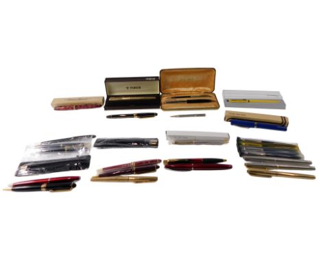 Conway Stewart, fountain pen 67 and pencil 44 set, with Schaeffer Papermate, Parker, and other fountain cartridge and ballpoi