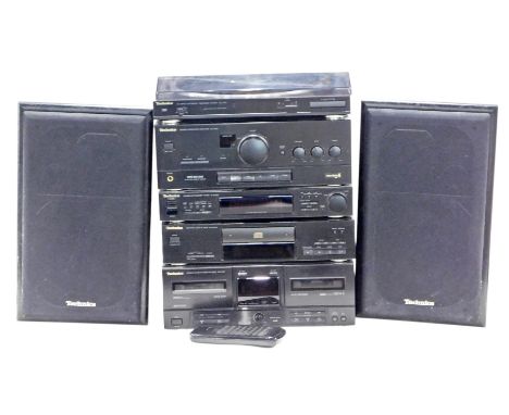 A Technics automatic turntable system, SL-J110R, stereo integrated amplifier SU-X102, stereo synthesiser tuner ST-X302L, comp