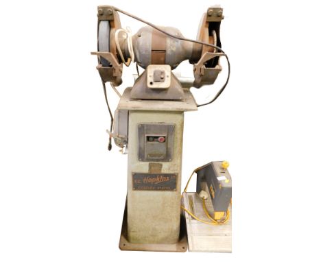 An EC Hopkins of Coseley Staffordshire HQ1025 pillar-mounted electric bench grinder. WARNING! This lot contains untested or u