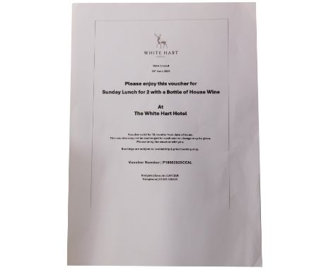Sunday Lunch for Two with a bottle of House Wine at the White Hart Hotel, St Paul's Lane, Lincoln, LN1 2NR.