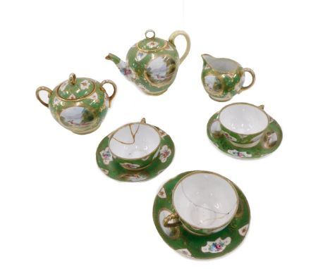 A Noritake Japanese porcelain part tea service, comprising teapot and cover, covered sugar bowl, three cups, three saucers, a
