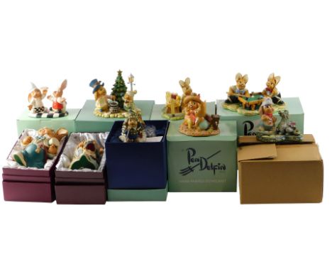 Nine Pendelfin figures, comprising 2008 Event Piece, Big Break, T'is The Season, Event Piece 2012, Uncle Henry, Aunt Ruby, Ji