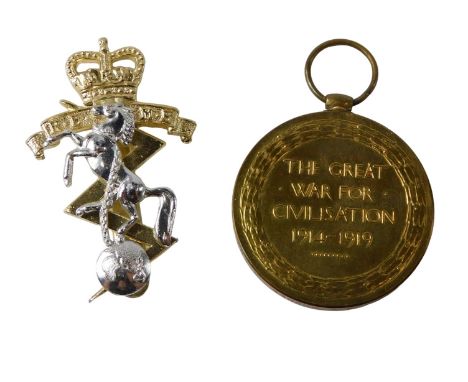 A World War I Victory medal, named to Pte L.Hughes, Royal Fusiliers, S-652602, with a modern stay bright Royal Electrical and