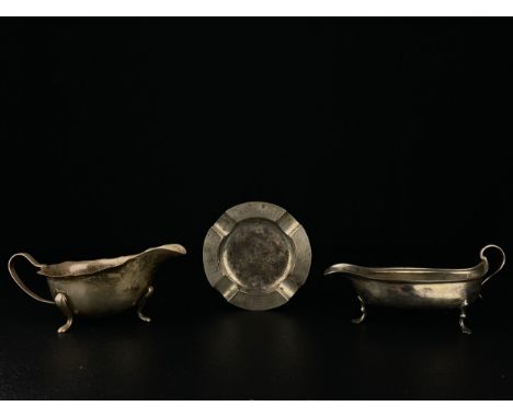 Three hallmarked items of silver to include an early 19th century Mappin &amp; Webb ashtray along with an 18th century George