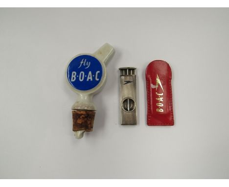 Two vintage 1960's BOAC memorabilia, a silver cigar cutter, Birmingham 1961, with original red cover and a bottle top pourer 