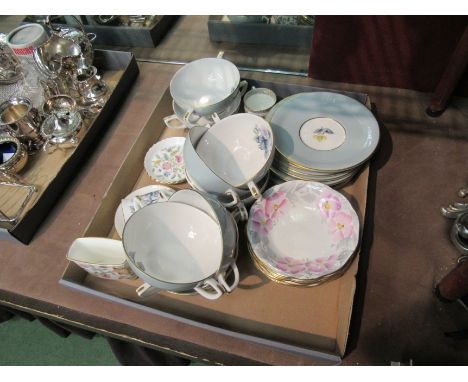Royal Worcester 'Woodland' soup bowls, Royal Swansea saucers, Minton Haddon Hall pin dishes etc. 