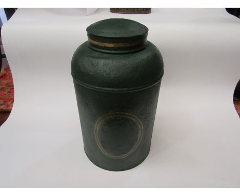 A green painted tea caddy of large proportion, 38cm tall 