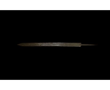 Circa 300 AD. A double-edged spatha long sword of Illerup-Wyhl typology with excellently preserved blade, three blood channel