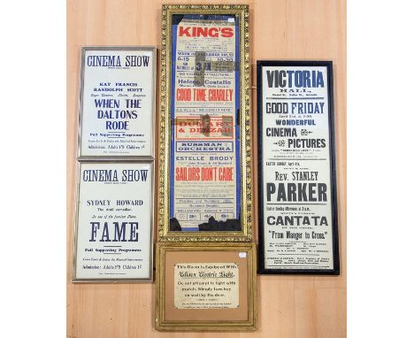 Collection of four framed cinema posters, comprising: Victoria Hall, Ancoats ('Wonderful Cinema Pictures including "Redeeming