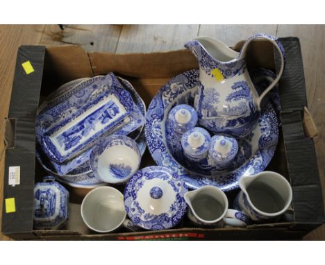 Spode Italian pattern jug and bowl, spice jars, jugs, decorative plates etc  