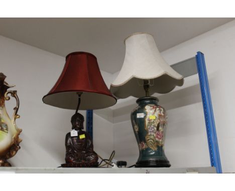 Decorative table lamp with Buddha base and shade and oriental ceramic based table lamp and shade 