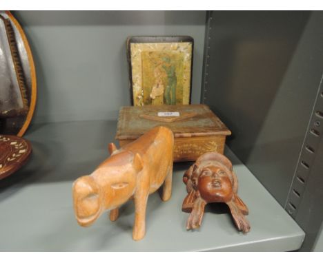 A selection of vintage treen carved items including Dutch style head