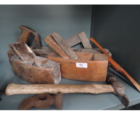 A selection of vintage wood work and joinery tools including beech jack plane