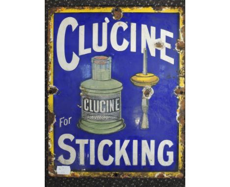 A vintage enamel advertising sign Clucine for Sticking, having pictorial and script decoration