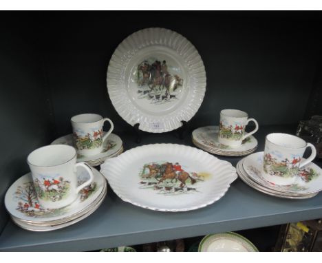 A selection of vintage ceramics with horse back and fox hunting scenes