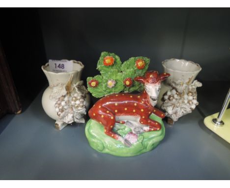 A selection of vintage ceramics including Staffordshire flatback