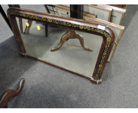 An early Victorian overmantel mirror of 'd' shape having transfer decoration