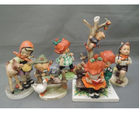 Six mixed vintage Hummel figures including, A Young Man's Fancy, Barnyard Hero etc