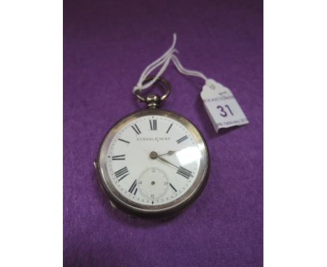 A silver key wound pocket watch by Kendal & Dent having Roman numeral dial with subsidiary seconds, Birmingham 1886, makers m