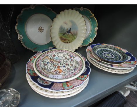 A selection of vintage ceramics including Imari style plates