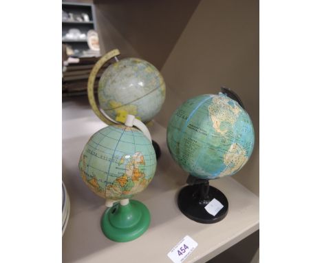A selection of vintage childrens miniature globes, one tin bodied by Chad Valley
