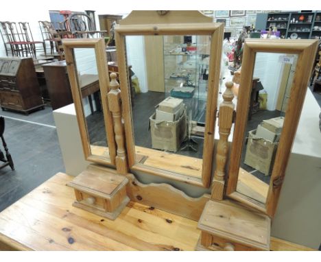 A pine dressing table mirror