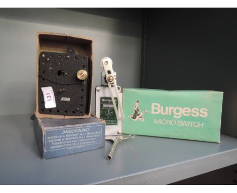 A vintage Micro Switch by Burgess ML 2500 and a Meccano clock work motor