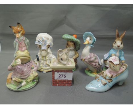 Eight Beswick & Royal Albert Beatrix Potter figures, Lady Mouse, Peter Rabbit, Foxy Whiskered Gentleman, Benjamin Bunny, Mr J