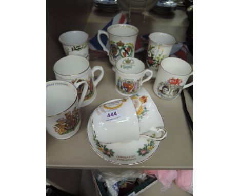 A selection of vintage ceramic coronation mugs and cups