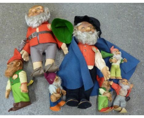 A collection of Steiff gnomes including Gucki, Pucki and Lucki