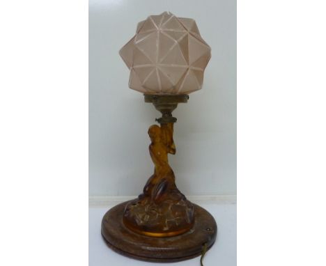 A glass Art Deco table lamp