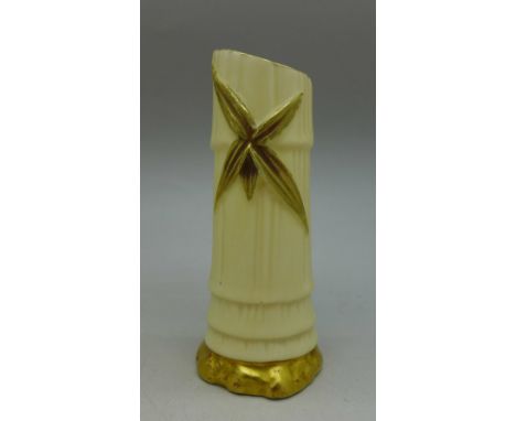 A Royal Worcester gilded ivory bamboo vase, 1049, height 9.5cm