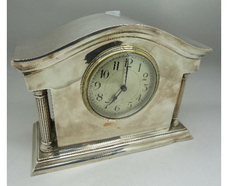 A mantel timepiece with silver plated case, the movement marked made in France, case a/f, height 18cm